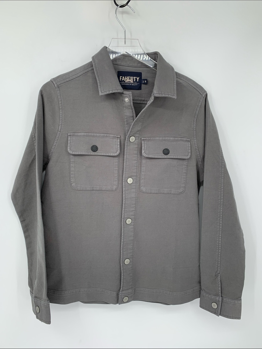 Faherty Twill shirt jacket gray Shacket snap patch pockets Chore men new Small